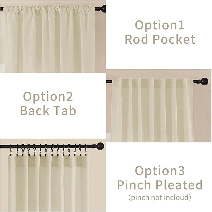 Joydeco Linen Curtains 108 Inch Length 2 Panel Sets,Light Filtering Curtains for Bedroom 52 Inch Wide Living Room Drapes with Back Tabs & Rod Pockets (W52 x L108 Inch, Linen)