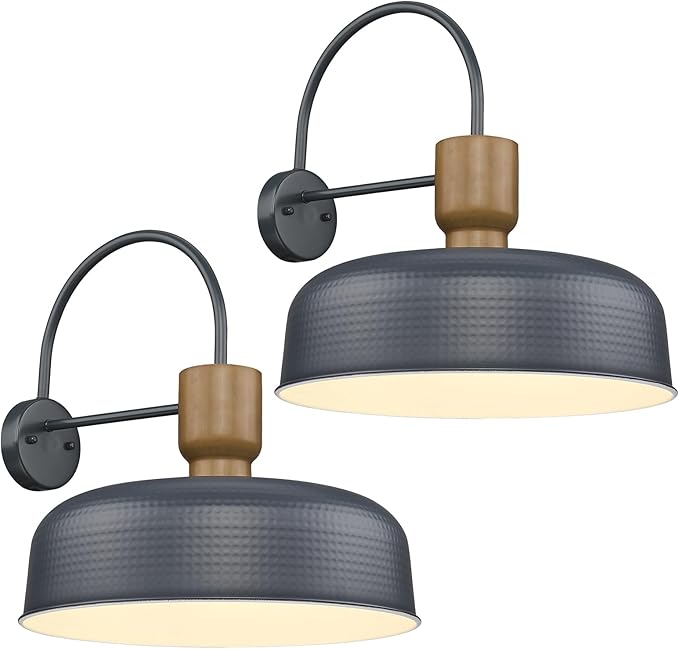 Outdoor Barn Light Gooseneck Barn Light, Farmhouse Exterior Wall Mount Light Vintage Wall Lighting Fixture Industrial Sconce Lantern for Porch, Entryway, Garage, Blue, 2 Pack, Large
