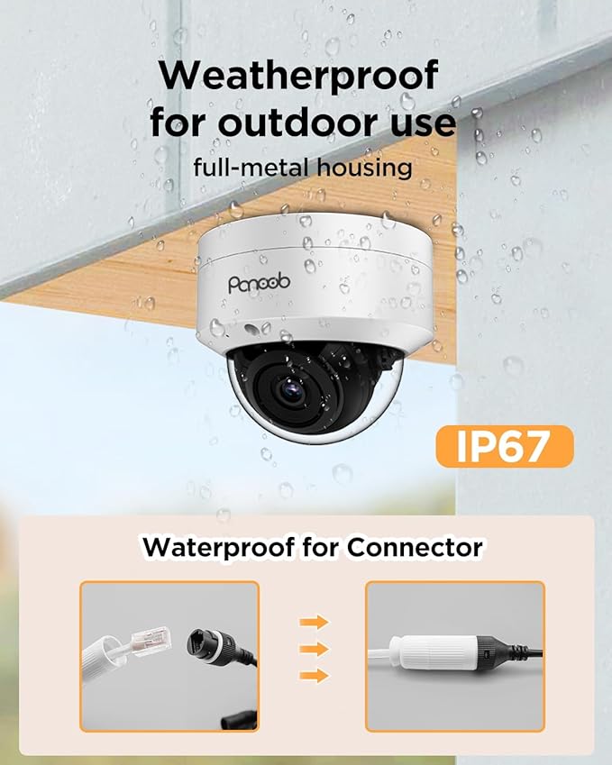 Security Camera System PoE, 8X 5MP Wired IP IK10 Vandal-Proof Dome Camera, AI Human Detection, Remote Access, 100ft IR Night Vision Built-in Mic, 4K 8 Channel PoE NVR 2TB HDD, PD54A0808-5M2