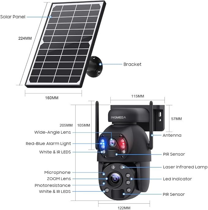 INQMEGA [50X Optical Zoom] Metal 4G LTE Cellular Solar Camera,6MP Solar Camera Wireless Outdoor,12000mAh Battery& 6W Solar Panel,Color Night Vision,Dual Screen,Include 4G Card