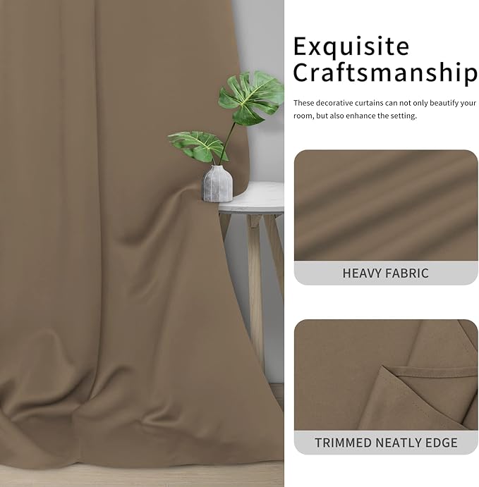 Easy-Going Blackout Curtains for Bedroom, Solid Thermal Insulated Grommet and Noise Reduction Window Drapes, Room Darkening Curtains for Living Room, 2 Panels (34x45 in, Camel)