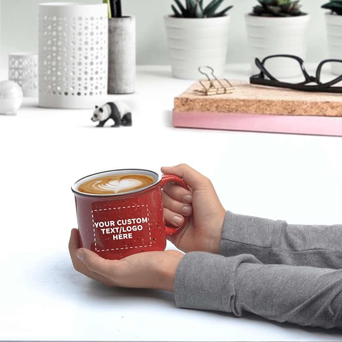 DISCOUNT PROMOS Custom Ceramic Campfire Coffee Mugs 13 oz. Set of 100, Personalized Bulk Pack - Perfect for Tea, Espresso, Cappuccino, Hot Cocoa - Red