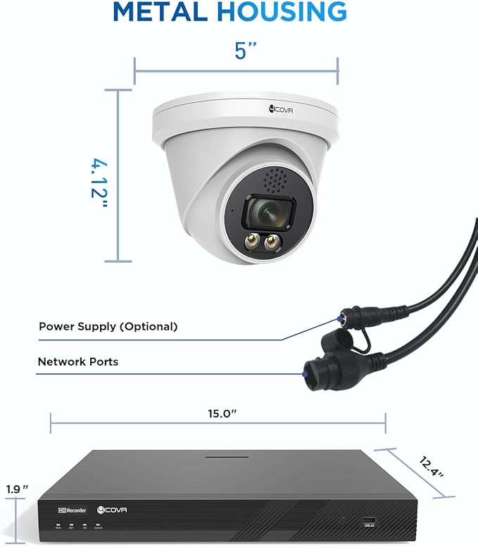4COVR 16 Channel Security Camera System,2-Way Talk & Dual Lights Smart Full Color Night Vision, AI Human Vehicle Detection, 16x 5MP IP67 PoE IP Dome Camera for Business, LY97KA5M1616