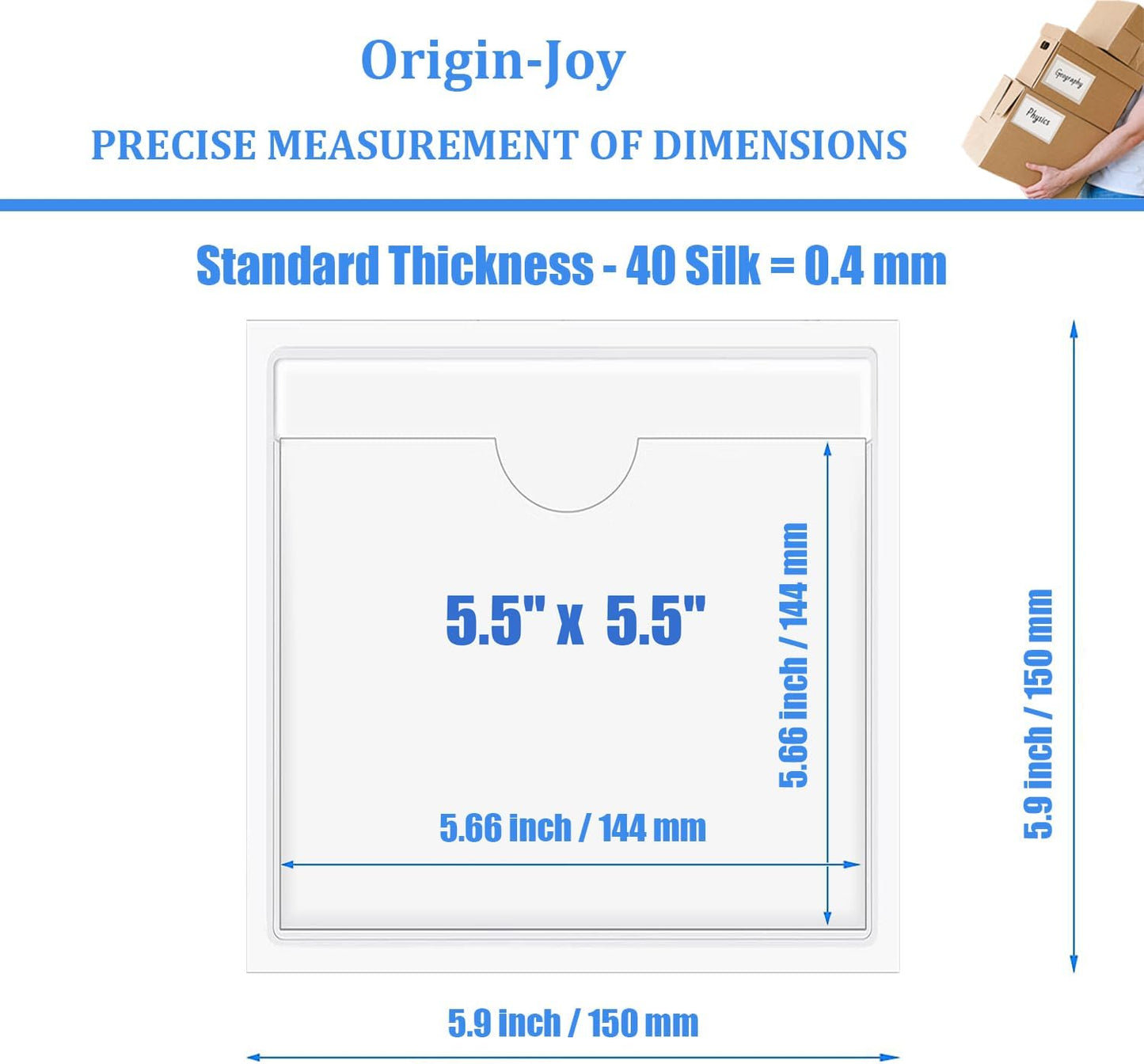 Origin-Joy 35 PCS Self Adhesive Index Card Pockets with Top Open, Clear Plastic Label Holder for Cards of Note, Library and Business, Adhesive Label Pockets & Card Holder (5.5 x 5.5 inch)