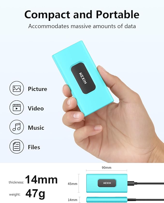 KEXIN External SSD 1TB External Hard Drive USB C Portable SSD, Up to 1050MB/s, USB 3.1 External Solid State Drive 1T for PC Mac Android Game Console, Laptop, Xbox, PS4 and More