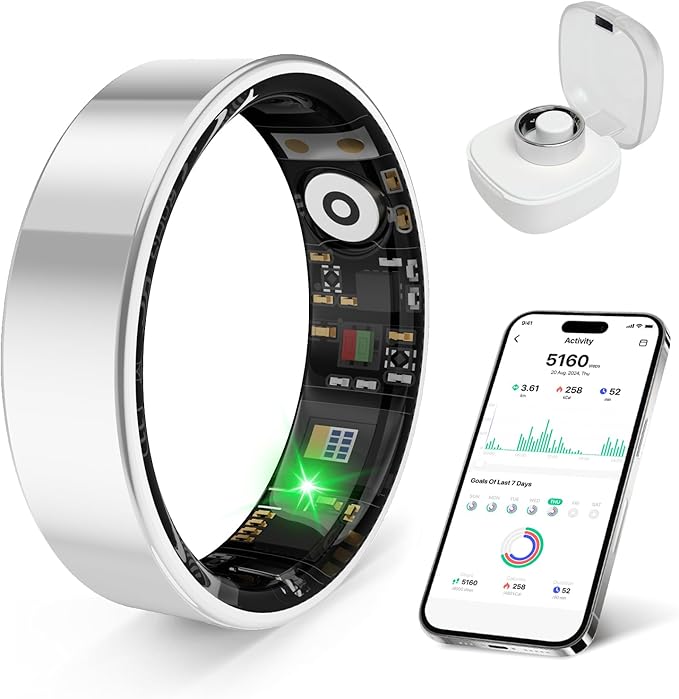 Smart Health Ring, Featuring Stress and Sleep Monitoring Functions, Compatible with iOS and Android, Waterproof Fitness Tracker for Women & Men, No Subscription Fee. (Silver, 10)