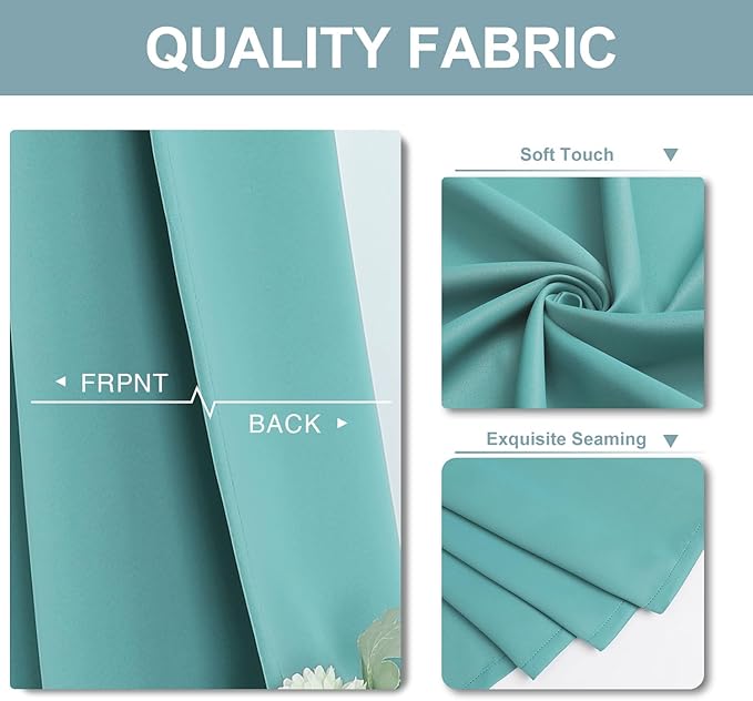 ChrisDowa Small Window Curtains 36 inches Long for Bedroom - Grommet Short Thermal Insulated Room Darkening Curtains for Kitchen (2 Panels, Aqua, 52 x 36 Inch)