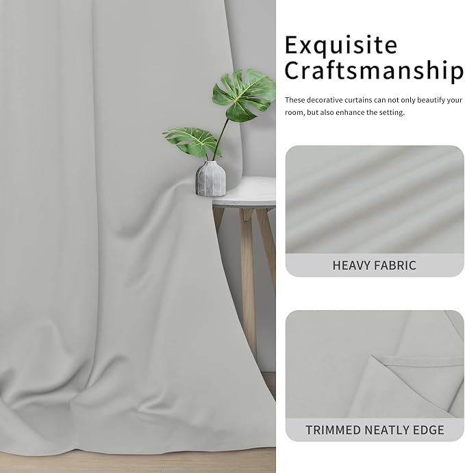Easy-Going Blackout Curtains for Bedroom, Solid Thermal Insulated Grommet and Noise Reduction Window Drapes, Room Darkening Curtains for Living Room, 2 Panels (42x45 in, Greyish White)