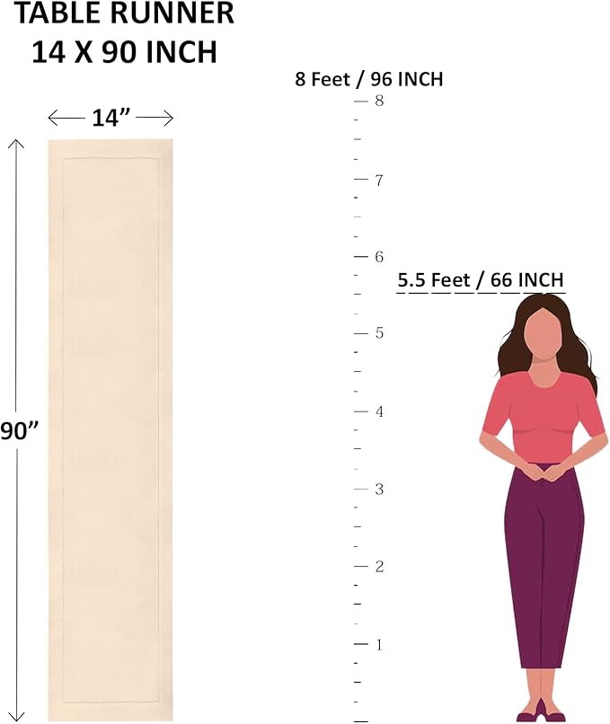 Solino Home Linen Natural Table Runner 90 Inches Long - 100% Pure Linen Hemstitch 14 x 90 Inch Table Runner for Dining, Fall, Autumn, Thanksgiving - Classic Hemstitch