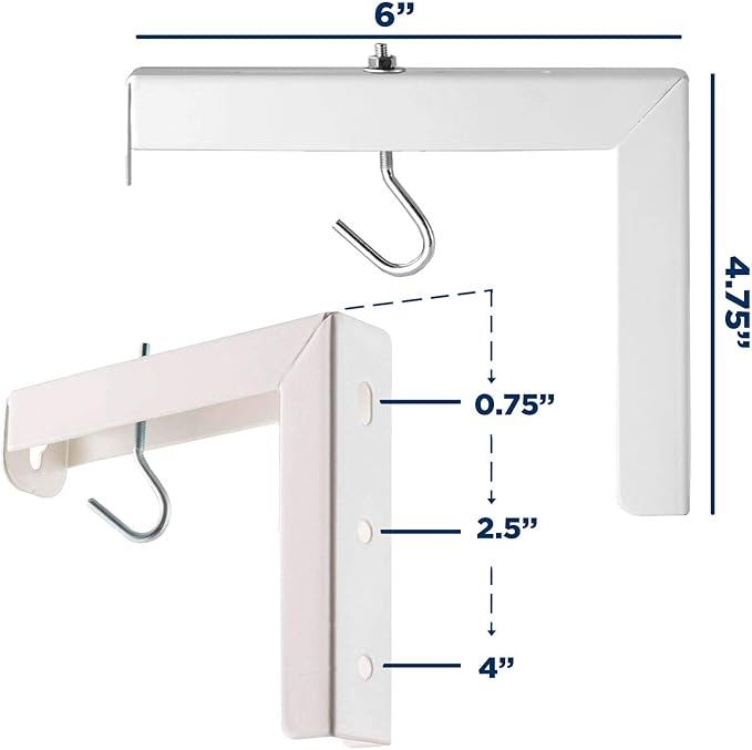 Mount-It! Projector Screen Wall Mount L-Brackets - Wall Hanging Bracket For Home Projector and Movie Screens, 6 inch Adjustable Mounting Hooks for Projection Screen, 1 Pair, White, 66 Lb Capacity Each