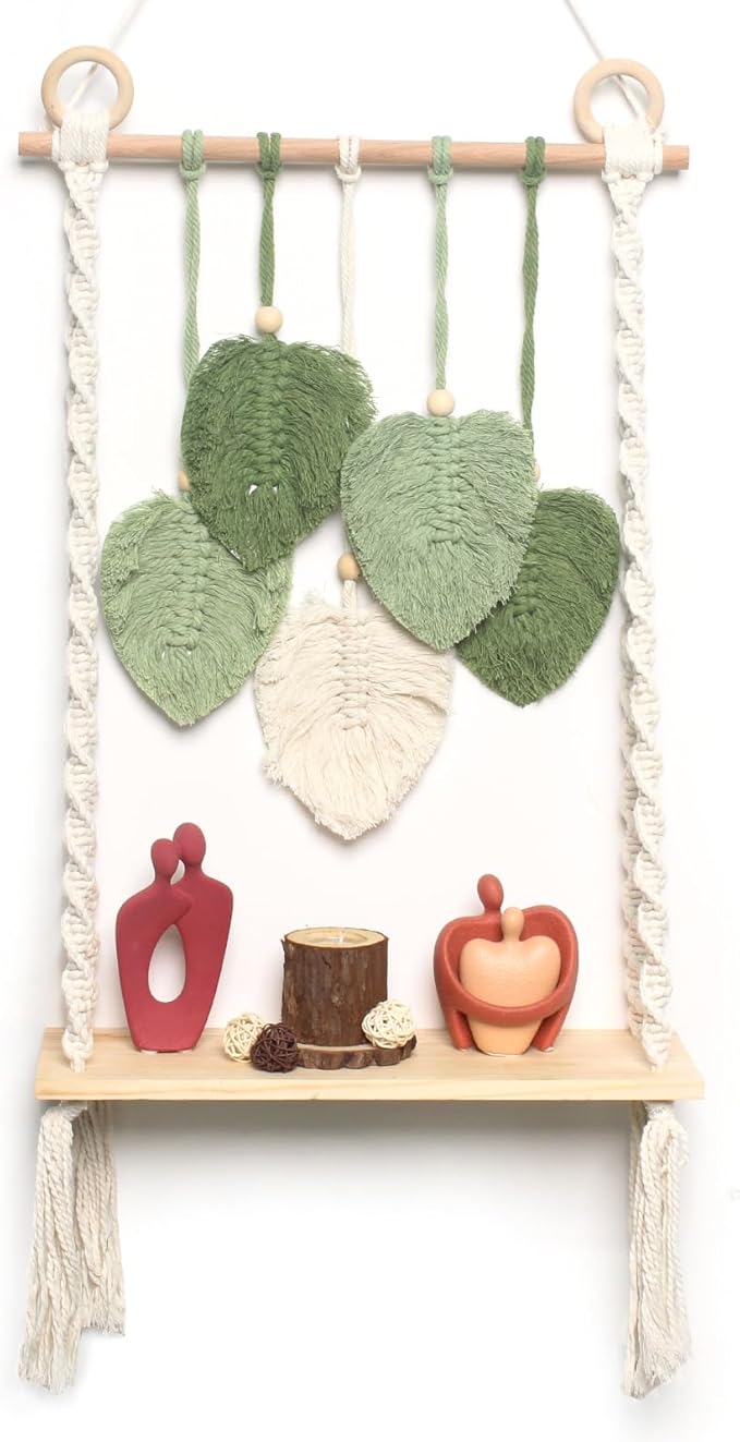 Macrame Wall Hanging Bohemian Woven Tapestry Chic Woven Leaf Tassels Decoration Handmade Wall Art Home Decor for Apartments, Dorms, Living Rooms, Bedrooms, Nursery Backdrop
