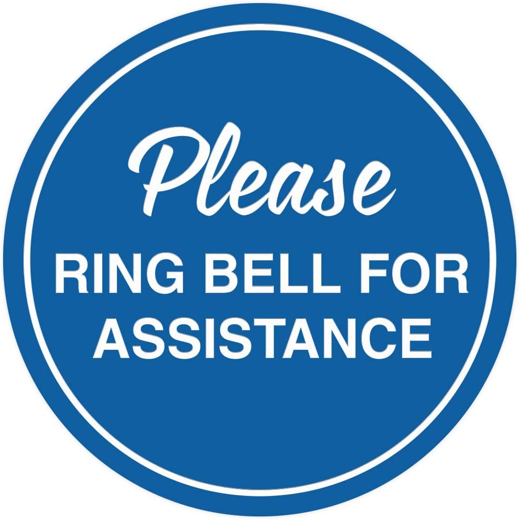 Signs ByLITA Circle Please Ring Bell For Assistance Wall or Door Sign | Easy Installation | Front Desk Reception Sign (Blue) - Medium (5 Pack)
