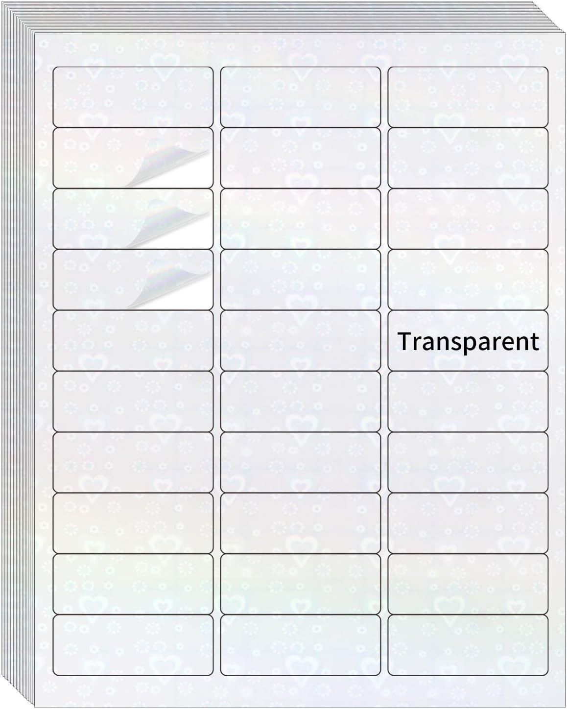 STARLIBOO Transparent Stickers Labels -1" x 2-5/8" Clear Address Labels Mailing Stickers for Laser/Inkjet Printer 8.5"Ã11"- 20 Sheet (Clear Holographic Heart)