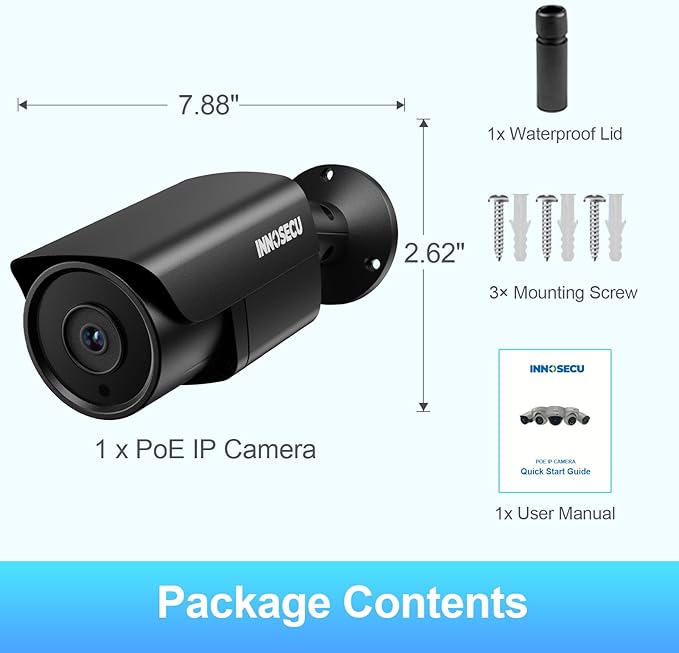 4MP Bullet PoE Camera, Outdoor IP67 Rated IP Security Camera, Night Vision up to 100ft, 2.8mm Lens Wide Angle 110°, Built-in Mic, Motion Alarm, Human/Vehicle Detection, INB4FR37E-B (Black)