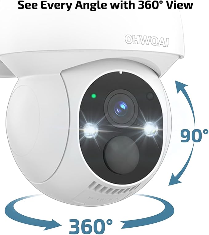 《100% Solar Powered &Full 360° Coverage》Outdoor Wireless PTZ Camera System, 4MP Solar Powered Battery Cameras,Home Video Surveillance, Surveillance DVR Kits