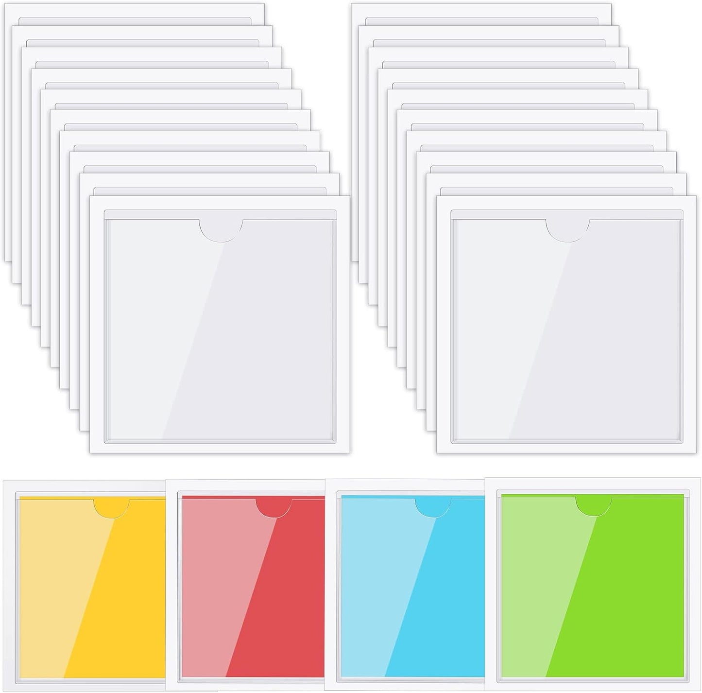 30 Pack Self-Adhesive Index Card Pockets with Top Open for Loading - Ideal Index Card Holder for Organizing and Protecting - Crystal Clear Plastic (4.13 x 4.13 Inches)