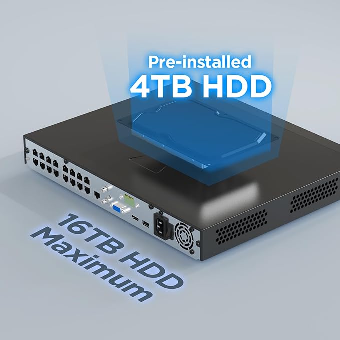 16 Channel Security Camera System 4K PoE, 16x 8MP PoE IP Bullet Cameras Outdoor with Spotlight Color Night Vision, 2 Way Audio, AI Human Vehicle Detection, Remote Access, PB65A1616-8MD