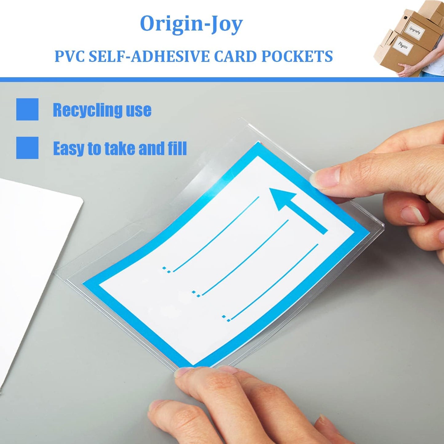Origin-Joy 35 PCS Self Adhesive Index Card Pockets with Top Open, Clear Plastic Label Holder for Cards of Note, Library and Business, Adhesive Label Pockets & Card Holder (2.25 x 0.75 inch)