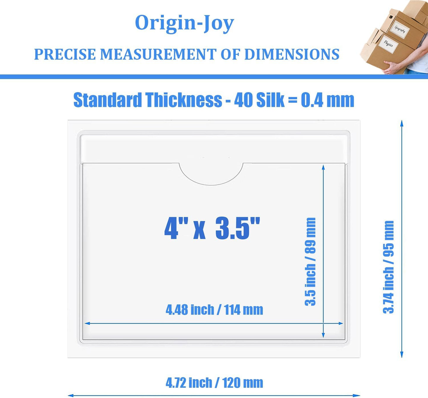 Origin-Joy 35 PCS Self Adhesive Index Card Pockets with Top Open, Clear Plastic Label Holder for Cards of Note, Library and Business, Adhesive Label Pockets & Card Holder (4 x 3.5 inch)