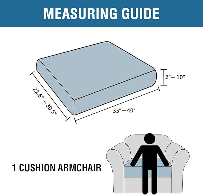 H.VERSAILTEX Super Stretch Individual Seat Cushion Covers Sofa Covers Couch Cushion Covers Slipcover Sets Thick Jacquard Textured Twill Fabric (1 Piece Chair Cushion Cover, Storm Blue)