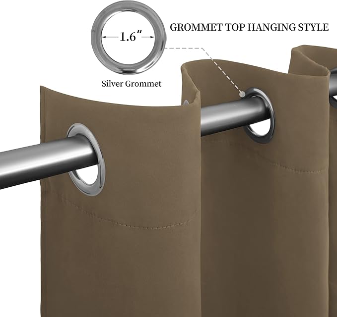 Easy-Going Blackout Curtains for Bedroom, Solid Thermal Insulated Grommet and Noise Reduction Window Drapes, Room Darkening Curtains for Living Room, 2 Panels (52x63 in,Natural)