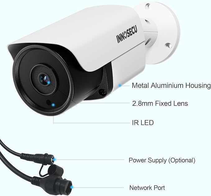 8MP AI PoE Camera, Outdoor Bullet IP Security Surveillance Camera, Face Detection, Human Vehicle Detection, Built-in Mic, 2.8mm Lens 110 °, Waterproof IP67, Night Vision 100ft, INB8BR37E