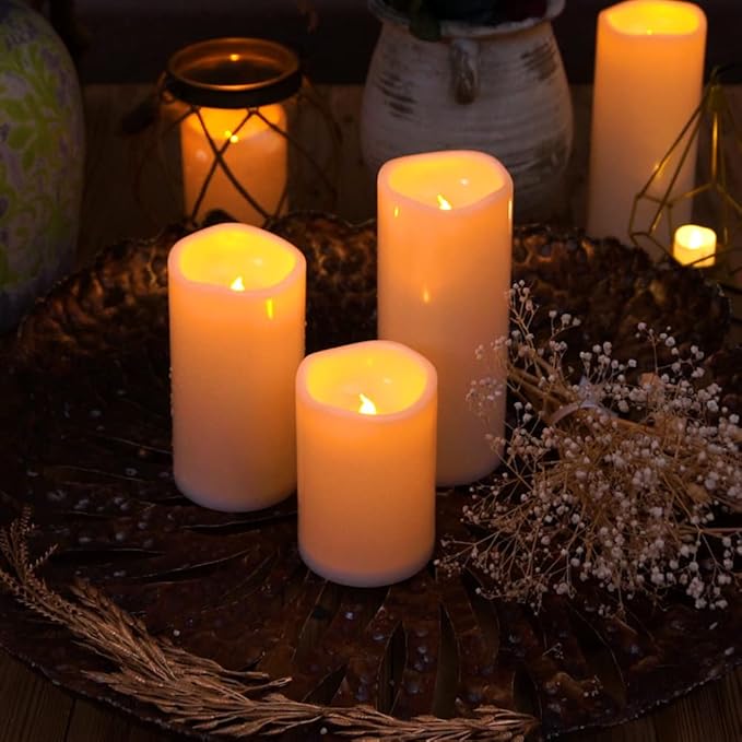 Homemory 6" x 4" Large Waterproof Outdoor Flameless Candles with Remote Control and Timer, Battery Operated Flickering LED Pillar Candles for Indoor Outdoor Lanterns, Porch, Long Lasting, Set of 2