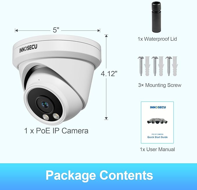 4MP PoE Camera Outdoor Indoor, Turret Wired Security IP Camera, Waterproof IP67, Human/Vehicle Detection, 2.8mm Lens Wide Angle 110°, Night Vision 100ft, Built-in Mic, IND4FR97A (White)