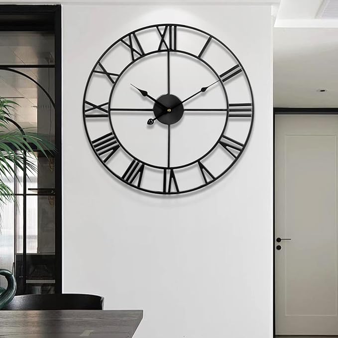 Large Wall Clock for Living Room Decor - 100cm/ 40 Inch Nearly Silent Non-Ticking Metal Wall Clocks Battery Operated, Vintage Decorative Modern Wall Clock for Bedroom, Office, Farmhouse Decor