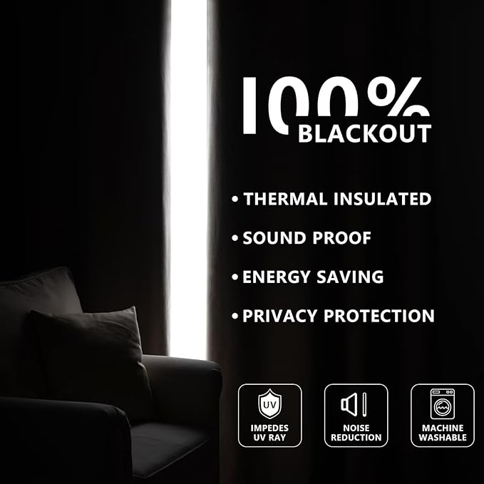 Blackout Curtains 96 Inches Long 2 Panels Set, 100% Black Out Textured Thermal Curtains, Grommet Privacy Light Blocking Drapes for Living Room Bedroom Luxury Deco(52W × 96L inch, Off-White)