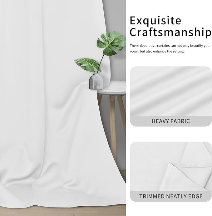 Easy-Going Blackout Curtains for Bedroom, Solid Thermal Insulated Grommet and Noise Reduction Window Drapes, Room Darkening Curtains for Living Room, 2 Panels (34x45 in, White)