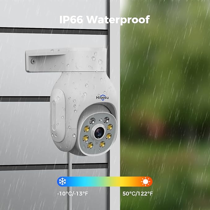 Hiseeu Security Camera Wireless Outdoor, 3MP Color Night Vision WiFi Home Video Surveillance Pan&Tilt 360° with Motion Detection,Siren/Motion/Light Alarm,2-Way Audio,IP66 Weatherproof,Work with Alexa