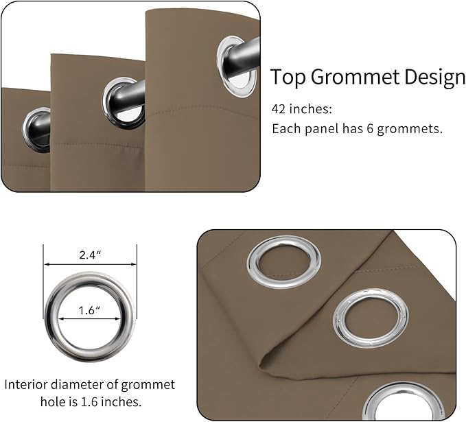 Easy-Going Blackout Curtains for Bedroom, Solid Thermal Insulated Grommet and Noise Reduction Window Drapes, Room Darkening Curtains for Living Room, 2 Panels (42x54 in, Camel)