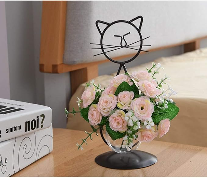 Marbrasse Desktop Glass Planter Vase Holder, Modern Creative Cat Plant Terrarium Metal Stand for Hydroponics Plants Home Garden Wedding Decoration Outdoor Planter Ideas (Style 2)