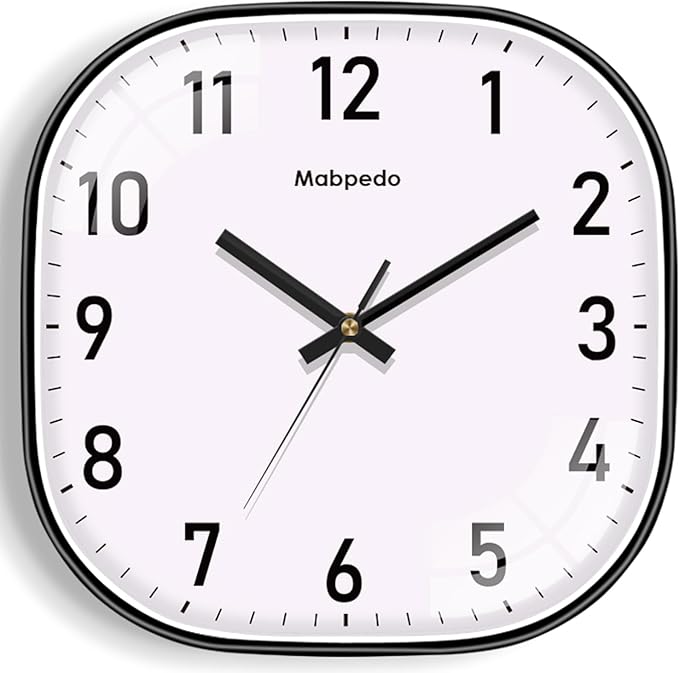 Small Wall Clock, 8 Inch Silent Non Ticking Battery Operated Clock, Square Analog Decorative Wall Clocks for Bedroom Living Room Office Home Gym Porch Decor Indoor Outdoor Clocks, Black