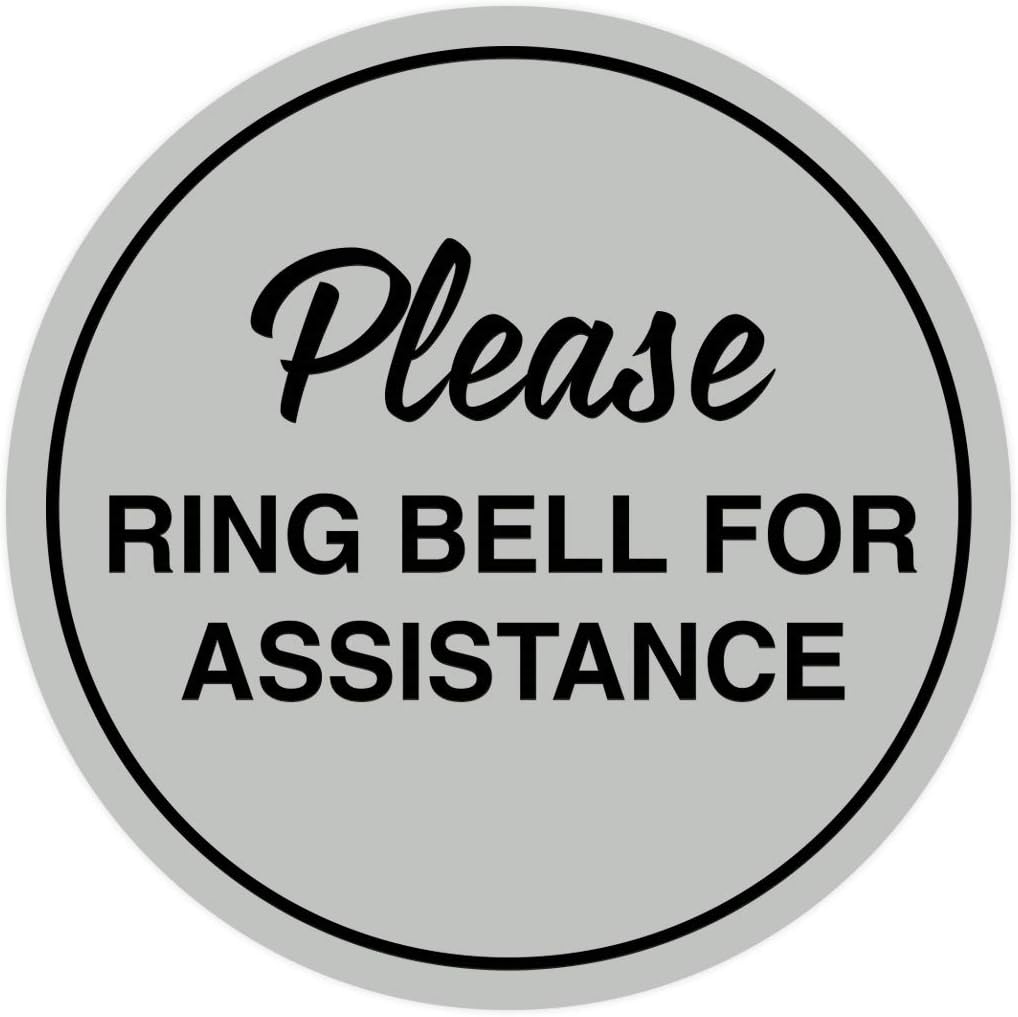 Signs ByLITA Circle Please Ring Bell For Assistance Wall or Door Sign | Easy Installation | Front Desk Reception Sign (Lt Gray) - Medium (10 Pack)