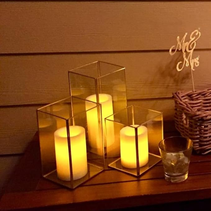 Hewory Glass Hurricane Candle Holder Set of 18, Gold Large Hurricane Centerpiece for Table, Tall Floor Square Pillar Candle Holders Lantern Set for Wedding, Anniversary, Party, Fireplace, Dining Room