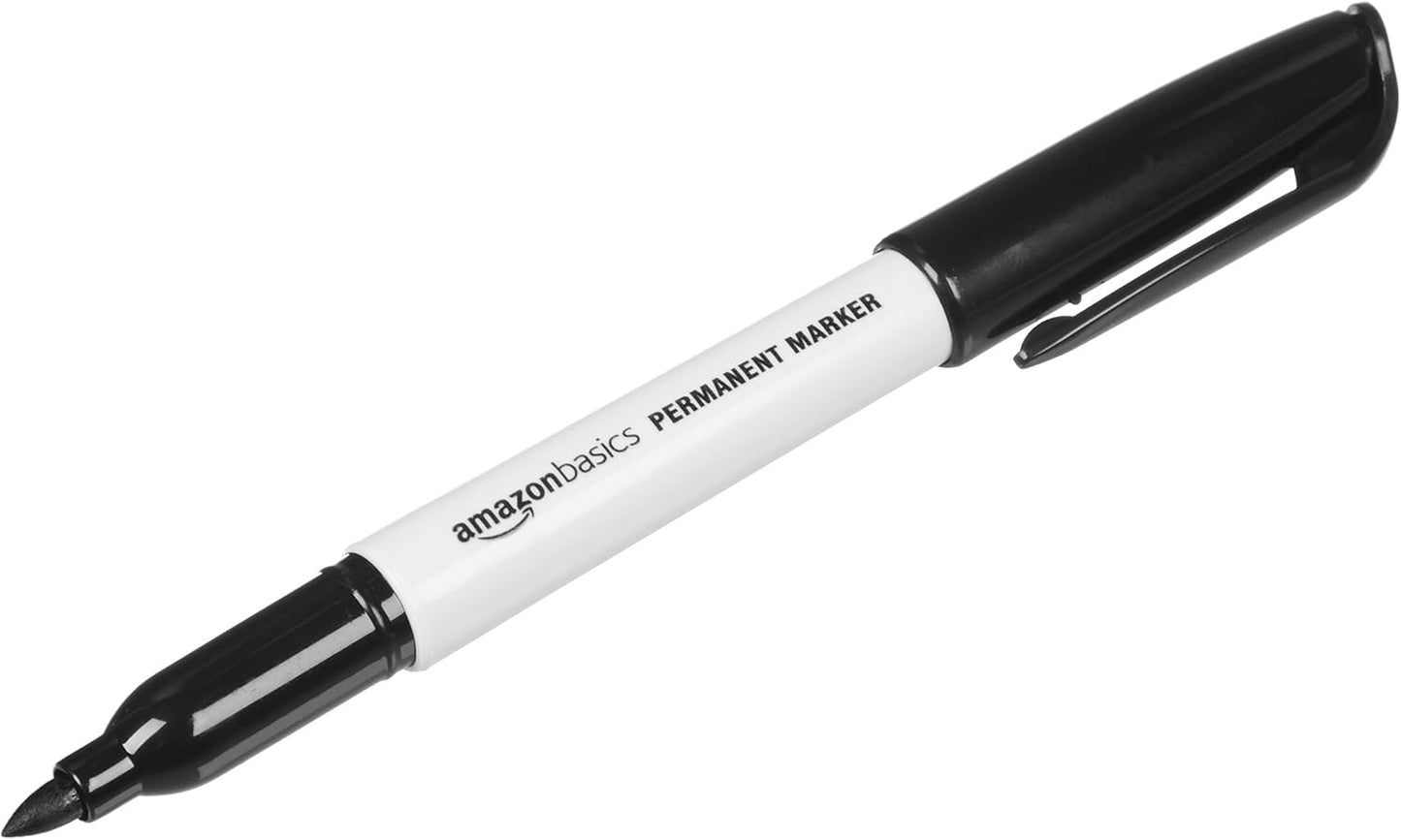 Amazon Basics Fine Tip Point Permanent Markers for Office, School, and Home Use, Black, 24 Pack