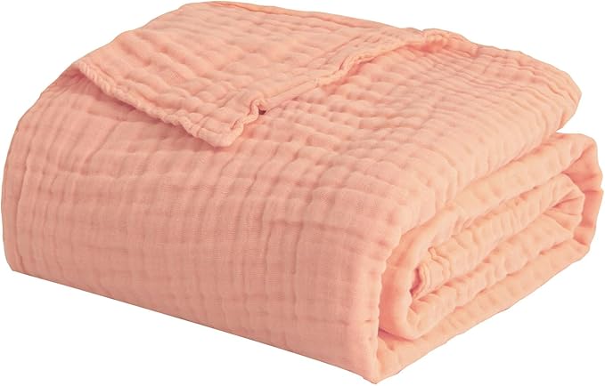 EMME Cotton Blanket Queen Size for Bed Soft Large Muslin Bed Blankets 90"x90" Lightweight Breathable All Season Gauze Blanket, Pink
