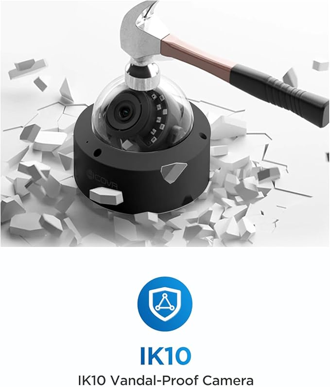 4COVR 16 Channel PoE Business Security Camera System, 12x 5MP IK10 Vandal-Proof Dome IP Cameras, IP67 Weatherproof, Human/Vehicle Detection, 4K NVR with 4TB HDD, Outdoor Surveillance, LY54AB5M1612-1
