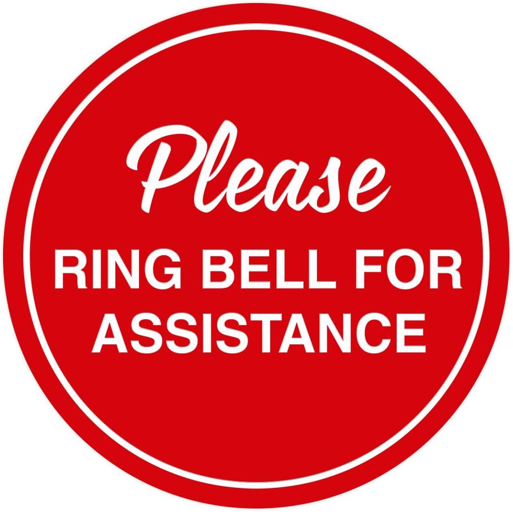 Signs ByLITA Circle Please Ring Bell For Assistance Wall or Door Sign | Easy Installation | Front Desk Reception Sign (Red) - Large (1 Pack)