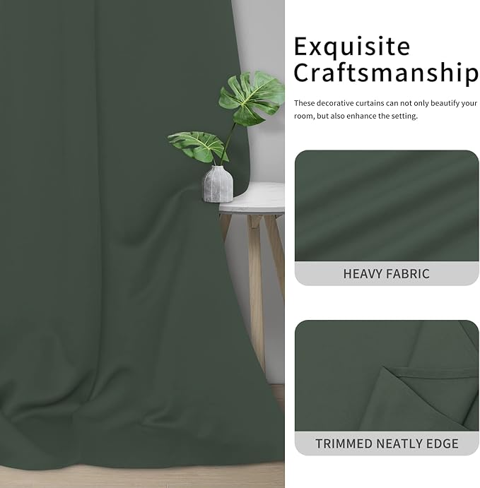 Easy-Going Blackout Curtains for Bedroom, Solid Thermal Insulated Grommet and Noise Reduction Window Drapes, Room Darkening Curtains for Living Room, 2 Panels (34x45 in, Greyish Green)