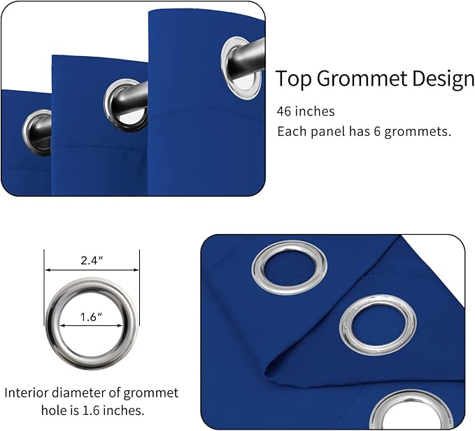 Easy-Going Blackout Curtains for Bedroom, Solid Thermal Insulated Grommet and Noise Reduction Window Drapes, Room Darkening Curtains for Living Room, 2 Panels(46x63 in, Classic Blue)