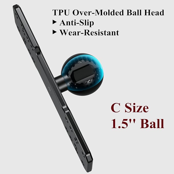BRCOVAN 1.5'' Ball Fish Finder Mount, Aluminum Alloy Universal Marine Electronic Plate for RAM Mounts C Size 1.5 Inch Ball Double Socket Arm, Fit for Garmin, Lowrance, Humminbird, Raymarine and More