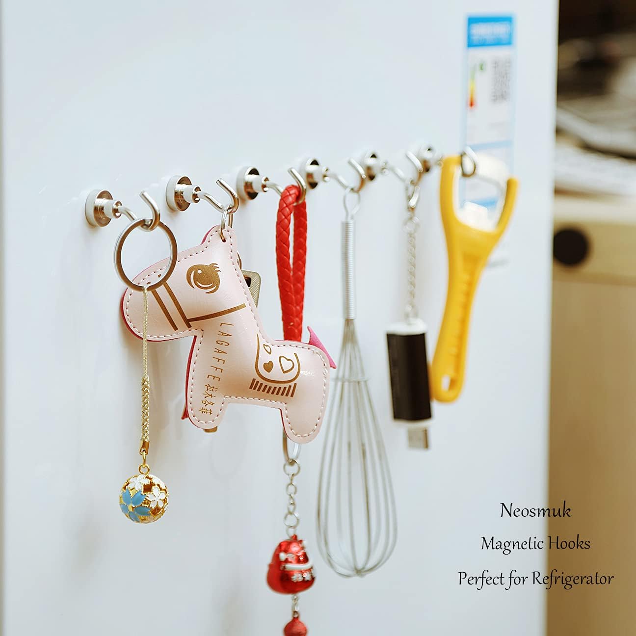 Neosmuk Magnetic Hooks,30lb Heavy Duty Earth Magnets with Hook for Refrigerator, Extra Strong Cruise Hook for Hanging, Magnetic Hanger for Cabins, Grill (Silvery White, Pack of 4)
