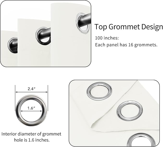 Easy-Going Blackout Door Curtains for Bedroom, Solid Thermal Insulated Grommet and Noise Reduction Window Drapes, Room Darkening Curtains for Living Room, 1 Panel (100x96 in, Ivory)