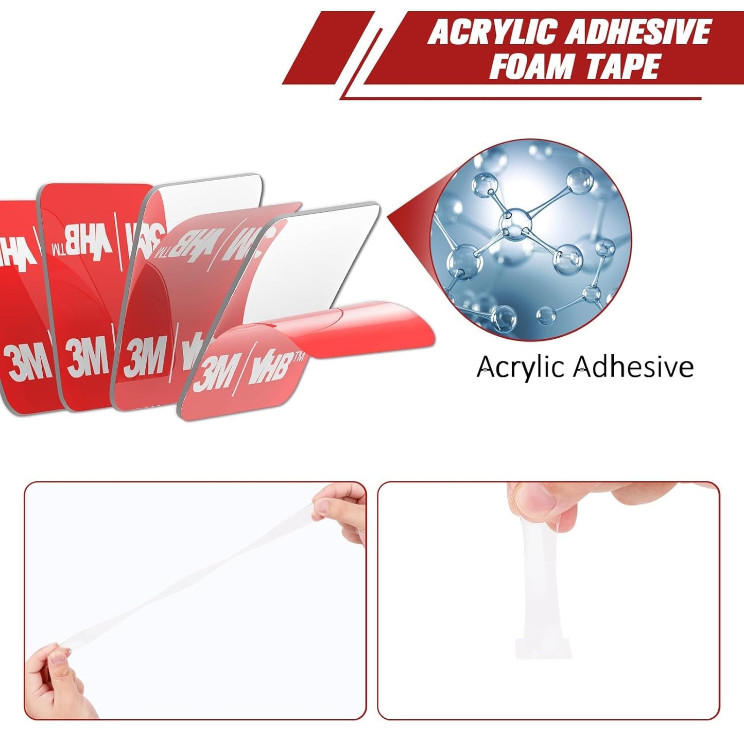 Bulina Double Sided Adhesive Pads Heavy Duty VHB 1" x 1" 20 PCS Square Clear 4905 Sticky Mounting Foam Tape Strong Adhesive Waterproof for Home Office Car Deco