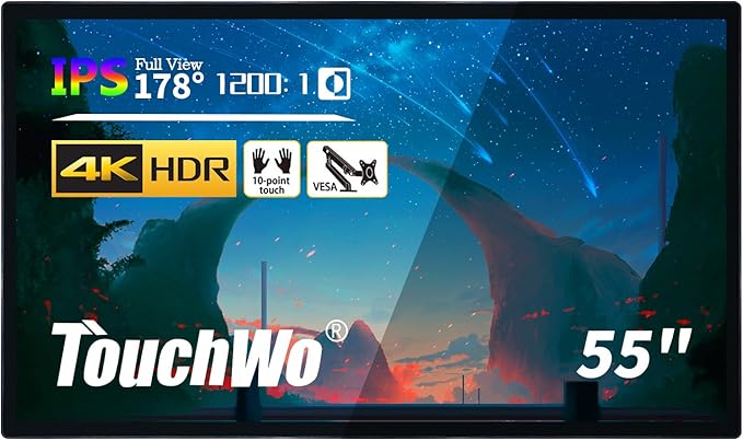 55" Interactive Touchscreen Monitor, Smart Board 4K Display with Wall Mount, Android 11 Smart Touch Screen Presentation Electronic Whiteboard for Office & Classroom, RAM 2G & ROM 32G