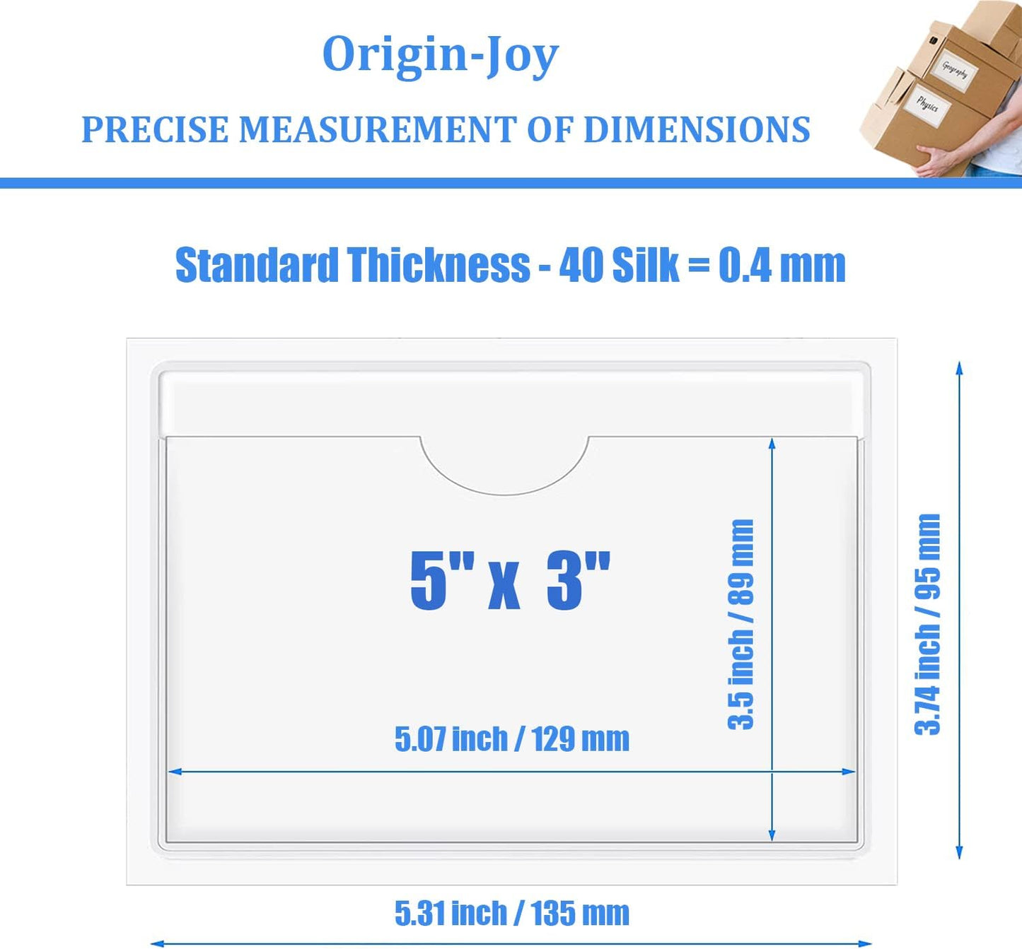 Origin-Joy 35 PCS Self Adhesive Index Card Pockets with Top Open, Clear Plastic Label Holder for Notes, Library and Business, Adhesive Label Pockets & Holder (5 x 3 inch)