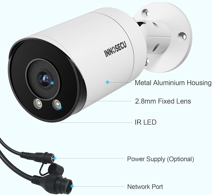 5MP PoE IP Camera, Bullet Security Surveillance Camera Outdoor IP67, Fixed Lens Wide 2.8mm with Wide Angle 110°, Built-in Mic, Human & Vehicle Detection, Night Vision 100ft, INB5GR49E